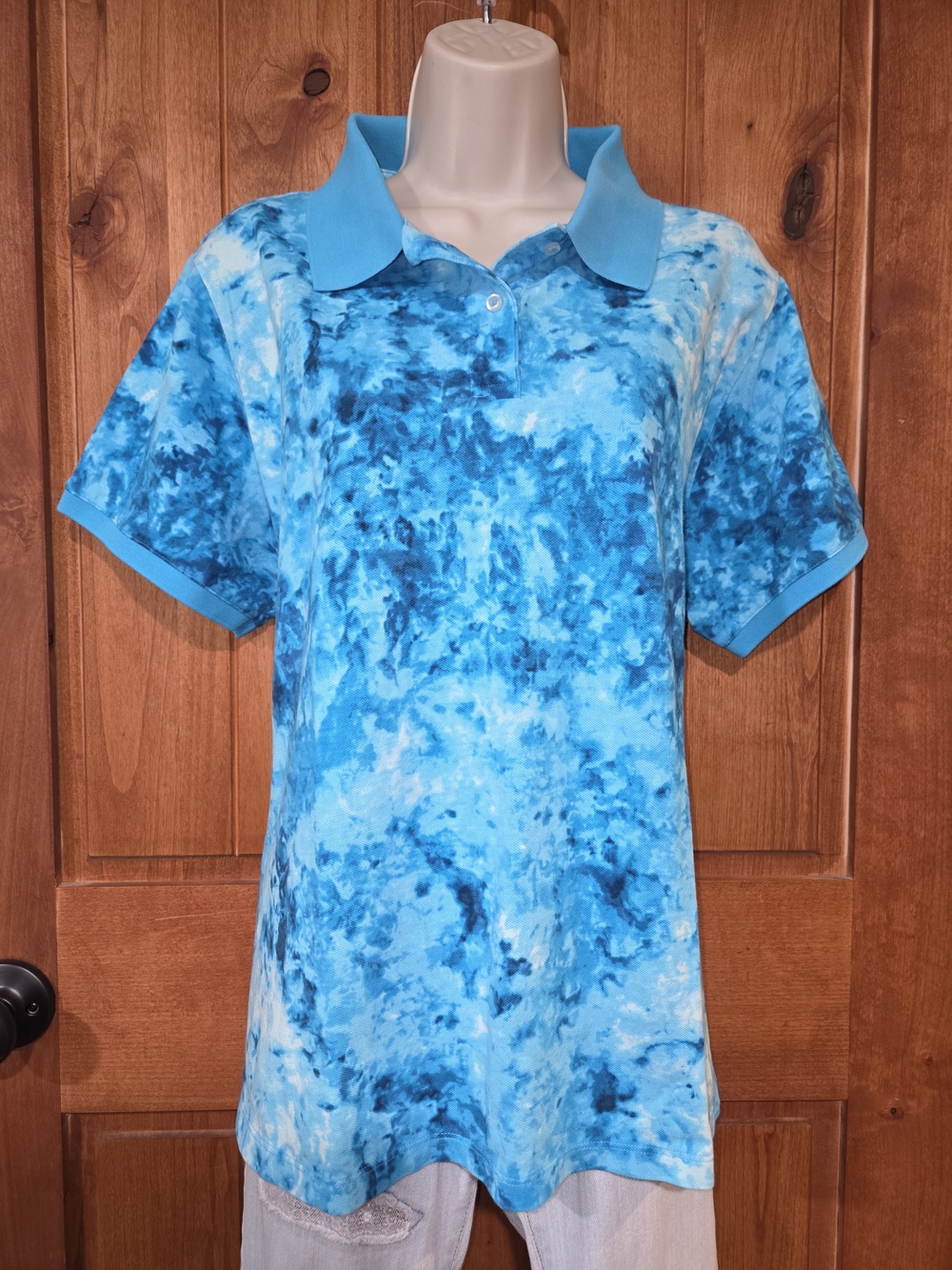 Lands' End Blue Tie-Dye Polo‎ Top